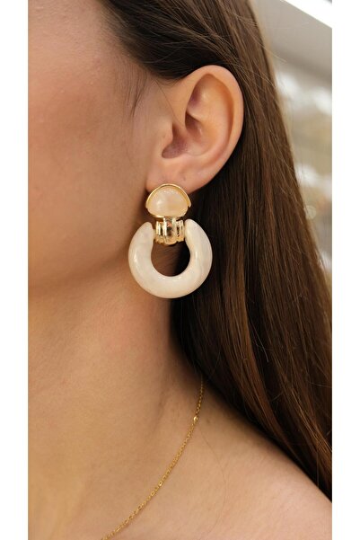 Jerie Gold Detay Akrilik Yuvarlak Vintage Küpe