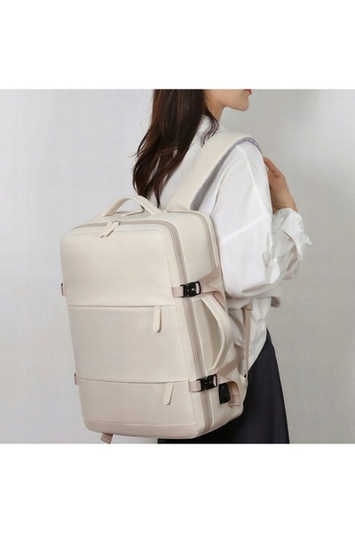 zola Airplane travel backpack, hand luggage, laptop space, shoe compartment, 46x 30 x 20 cm, beige
