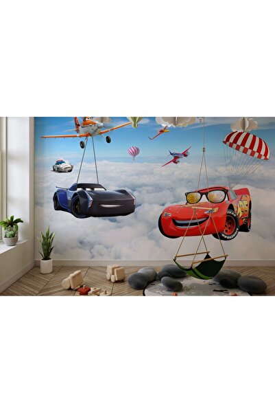 Özel Duvarlar Şimşek Mcqueen Yarış Arabaları Çocuk Odası Duvar Kağıdı