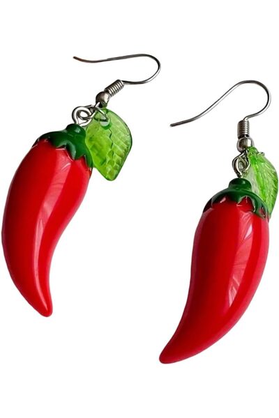 Just Pretty Corner Justpretty Corner Chic Red Chili & Green Leaf Dangle Earrings - Resin Jewelry for Women