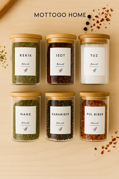 Mottogo مجموعة من 6 علب توابل مفرغة من الهواء سعة 300 مل - 12 ملصق مقاوم للماء