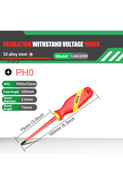 Choice1 PH0x75mm LAOA VDE Insulated Screwdriver S2 Insulation Phillips Isolat...