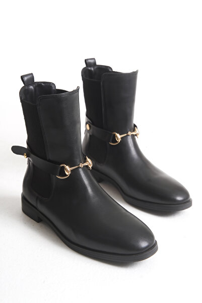 MALENTA Kadın Tokalı Lastikli Düz Topuk Bot – Şık Günlük Rahat Kışlık Ayakkabı