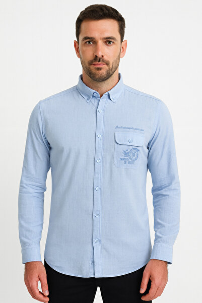 Madalyon tek cep kapalı slim fit gömlek
