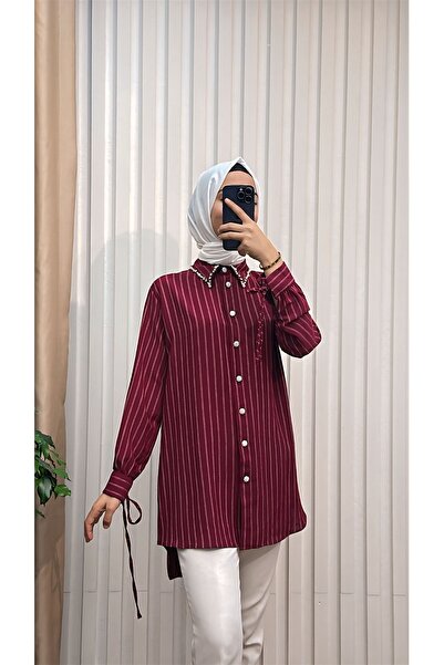 MERVE TESETTÜR Туніка зі шнурівкою на рукавах, оздобленим коміром та довгою с...