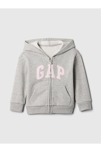 GAP Gray Baby Girl Gap Logo Zippered Cap Sweatshirt