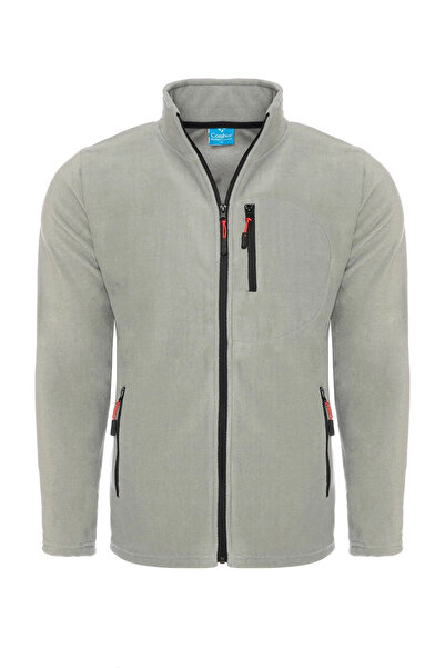 COMBİNE MİCHAİL Erkek Fermuarlı Kışlık Bol Gri Polar Ceket