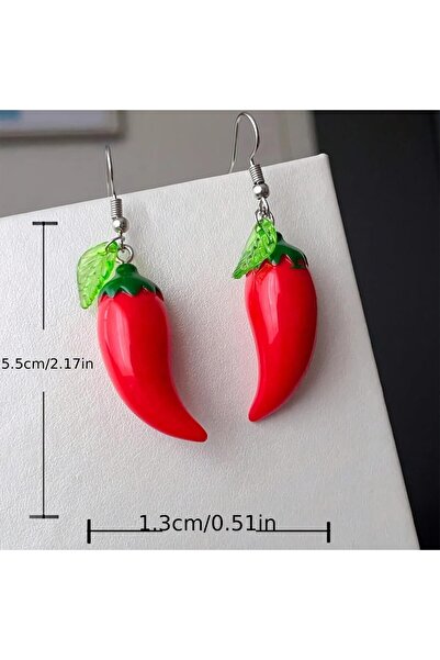 Just Pretty Corner Justpretty Corner Chic Red Chili & Green Leaf Dangle Earrings - Resin Jewelry for Women