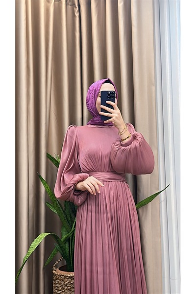 MERVE TESETTÜR Balon Kol Ve Bel Pileli Saten Tül Abiye