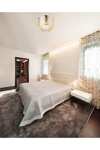 GLOBO Plafoniera Globo, structura metalica, abajur textil, decorat cu cristale acrilice transparente