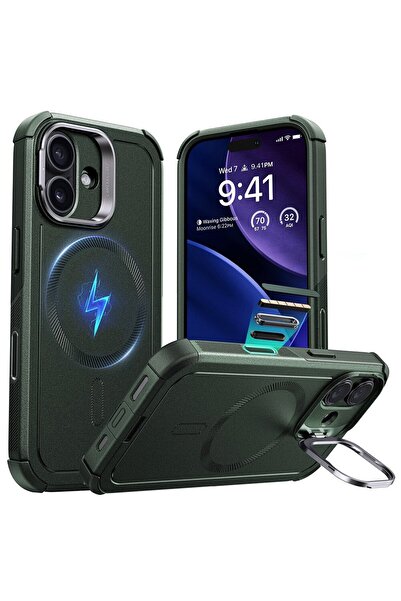 Stef's Cat Husa pentru iPhone 17, Cyber Armor Kickstand, N30, Policarbonat, Green