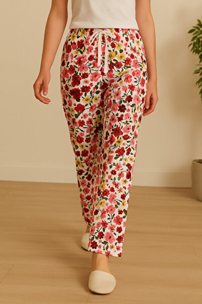 MyBen Kırmız Çiçek Desenli Tek Alt Pijama
