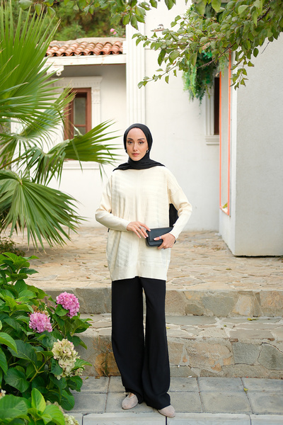 LOCCO Жіноча туніка з лініями, екрю