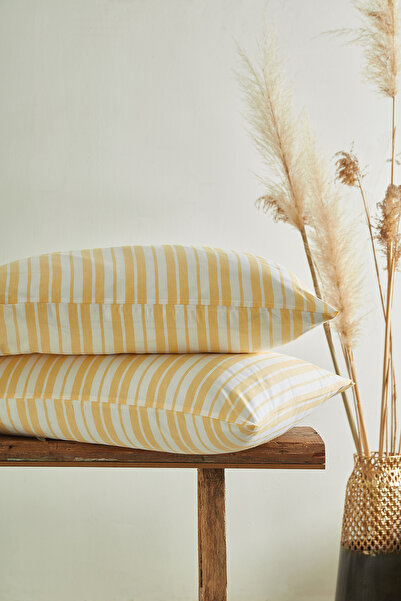 Ricco Lifes Ριγέ κίτρινη μαξιλαροθήκη 2 τεμαχίων (50x70)
