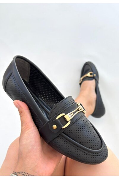 FTT SHOPPING MARKET Rain Black Leather Ballerina Shoes