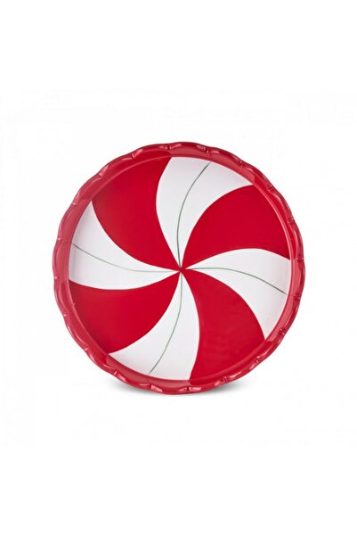 Karaca New Year Christmas Candy, Stripe Cake Plate, 20.5cm, Red