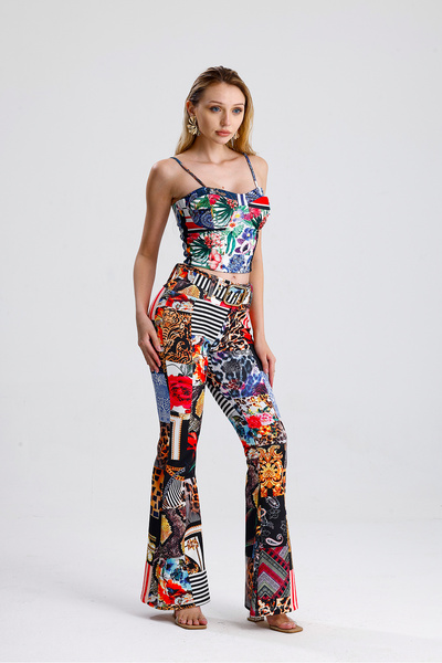 Sense Belted Digital Printed Scuba Pants |   Pnt33600 Mixed Pattern