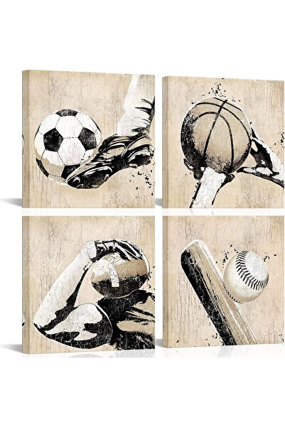 Emoda home Trove مجموعة لوحات فنية جدارية من القماش بموضوع رياضي من ألايرا لوف هاوس، مكونة من 4 قطع، مقاس 30×30 سم، مناسبة لغرفة المعيشة وغرفة النوم