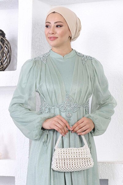 Missvalle Βραδινό φόρεμα με πέρλες και γκλίτερ Mint 12252