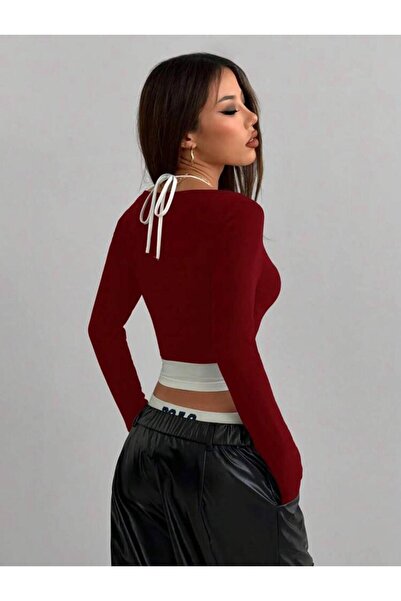 Touz Moda Y2K SnapFit Body Crop cu mânecă lungă, cu detaliu de fixare rapidă