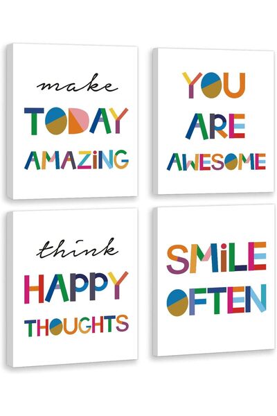 Emoda home Trove مجموعة لوحات فنية قماشية بألوان قوس قزح تحفيزية من ALAYRA، مكونة من 4 قطع بإطار خشبي مقاس 20×30 سم، جاهزة للتعليق