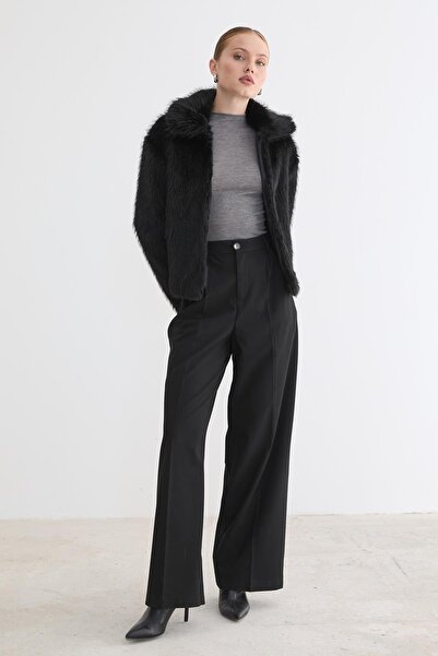 LEVURE Kadın Agraf Kapamalı Astarlı Kürk SİYAH