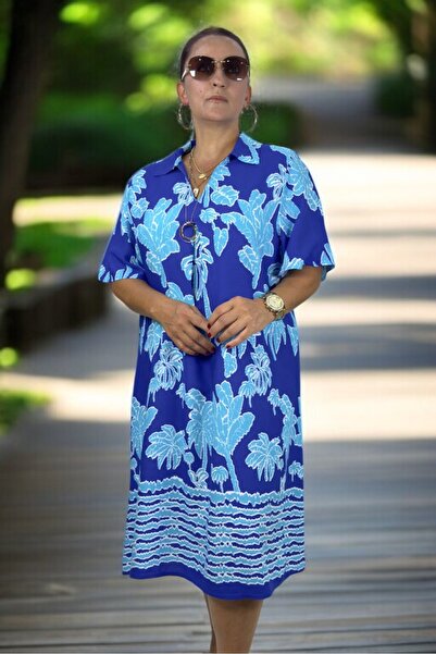 yagmurberen ROCHIE DE MĂRIME MARE, CU GĂLĂ POLO, CU MÂNĂ SCURTĂ, CU MODEL PALMĂ, CU TĂIȚELE CONFORTABILE, DIN BUMBAC, VISCOSĂ