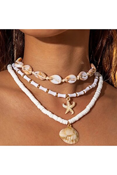 Feronnucci مجموعة قلادة من 3 قطع على شكل صدف البحر للنساء، مجموعة مجوهرات صيف...