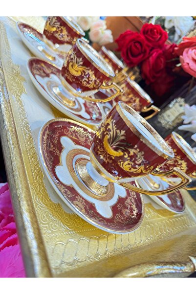 hediye Esterhomedecor 6-Person Porcelain Coffee Cup Set Burgundy
