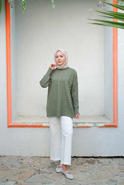 LOCCO Women's Self-Drawing Pattern Tunic Khaki Green