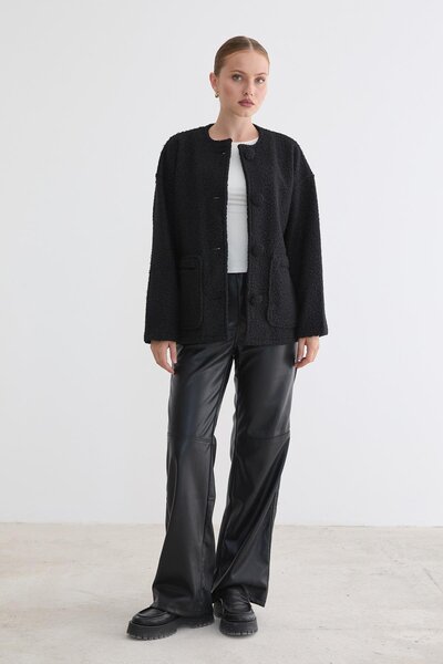 LEVURE Ön Düğmeli Cep Detaylı Mont SİYAH