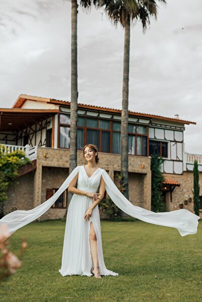 berissima bride Helix V Yaka Drapeli Kloş Abiye Elbise