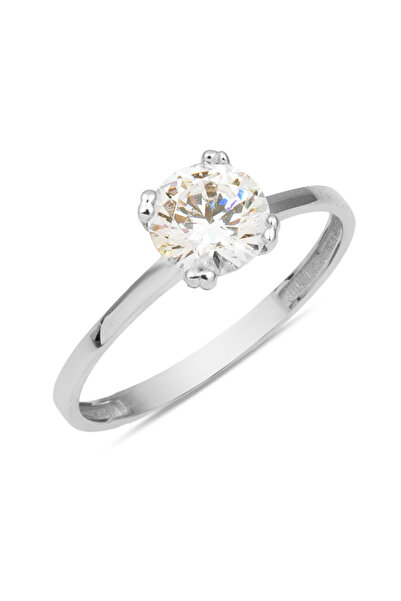 Bilezikci Beyaz Altın Tektaş Yüzük 14 Ayar