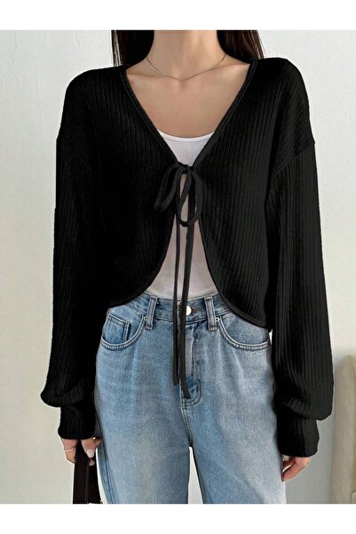 Touz Moda Y2K Long Sleeve Cardigan with Rope Tie Detail