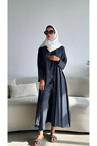 outline Summer abaya with a gray silk under-abaya set