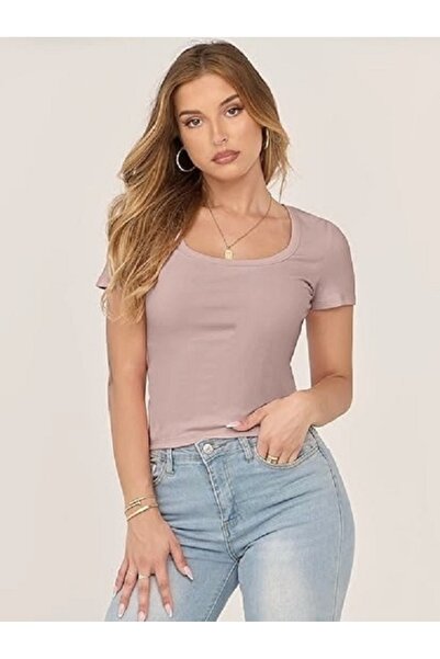 Rooted تي شيرت وبلوزة نسائية باللون الأرجواني الفاتح، ياقة مربعة، قماش كاميسو...