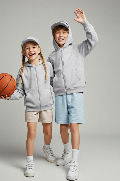 TRENDYOLKIDS Gray Melange Unisex Children's 100% Cotton Solid Hooded Regular Knitted Cardigan Tkdaw26Hi00001
