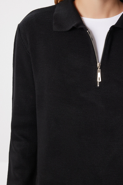 Happiness İstanbul Women's Anthracite Zippered Collar Basic Knitwear Sweater Pf00122