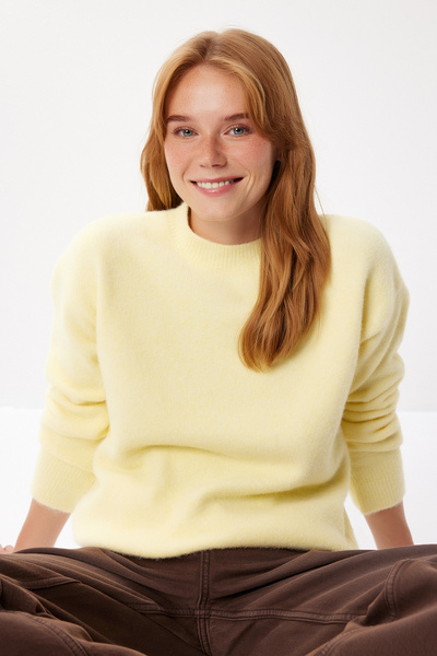 Happiness İstanbul Women's Anthracite Basic Wool Sweater Ki̇00168