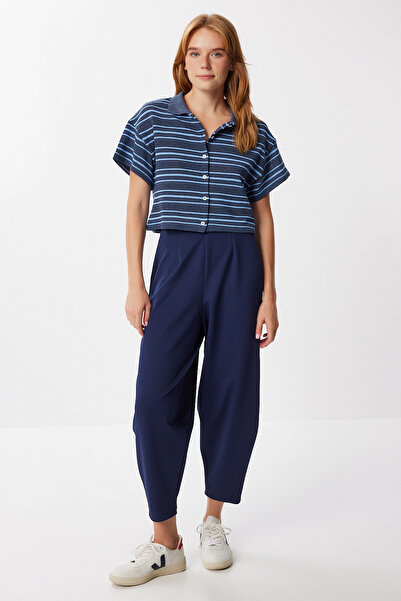 Happiness İstanbul Kadın Lacivert Yüksek Bel Örme Şalvar Pantolon KT00032