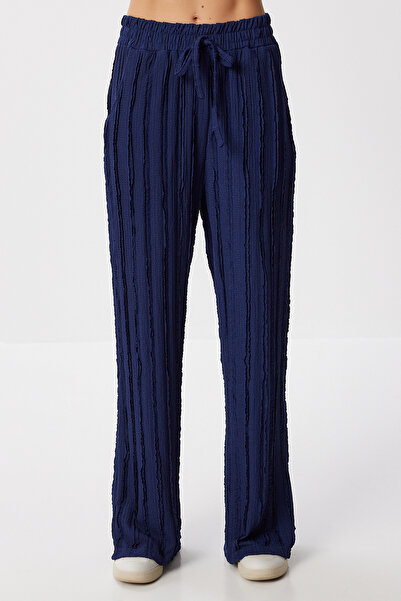 Happiness İstanbul Γυναικείο ελαστικό πλεκτό παντελόνι με υφή χακί με τσέπες ZV00345