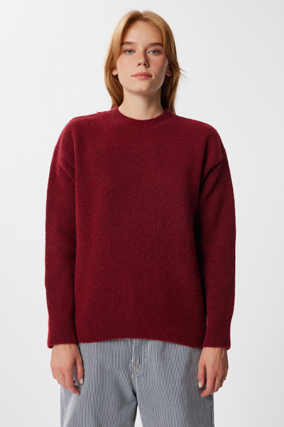 Happiness İstanbul Women's Burgundy Basic Wool Sweater Ki̇00168