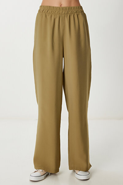 Happiness İstanbul Women's Olive Green Modal Shirt Pants Set Bv00158