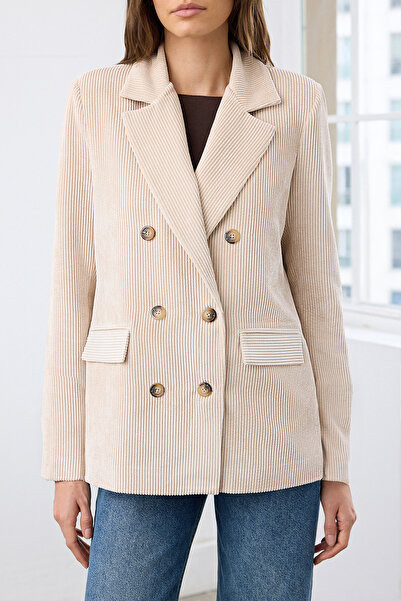 Trendyol Collection Stone Double-Breasted Closure Comfortable Fit Woven Velvet Blazer Jacket Twoaw26Bc00029