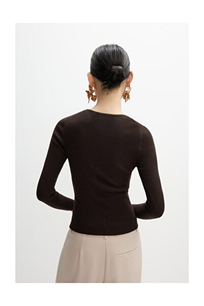 LEFTIES Női bordázott, kerek nyakú pulóver