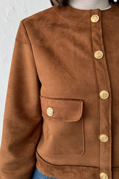 Trendyol Collection Камел панталони с копчета от суед TWOAW26CE00066