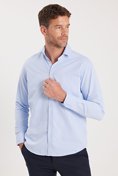Tudors Erkek Regular Fit Klasik Kesim Desenli Mavi Gömlek