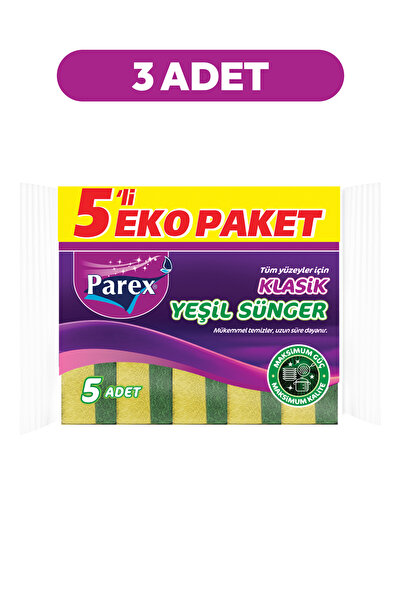 Parex Klasik Yeşil Sünger Düz 5'li Paket Üçlü Set