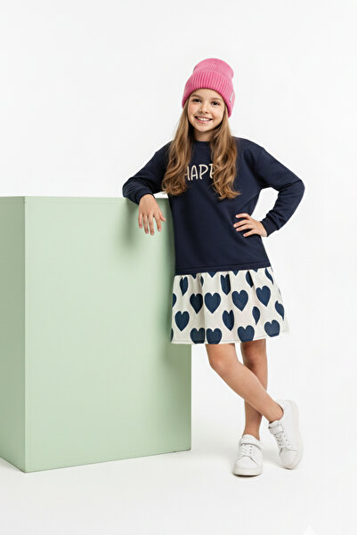 TRENDYOLKIDS Синя рокля с велосипедна яка и А-силует за момичета TKDAW26EL00008