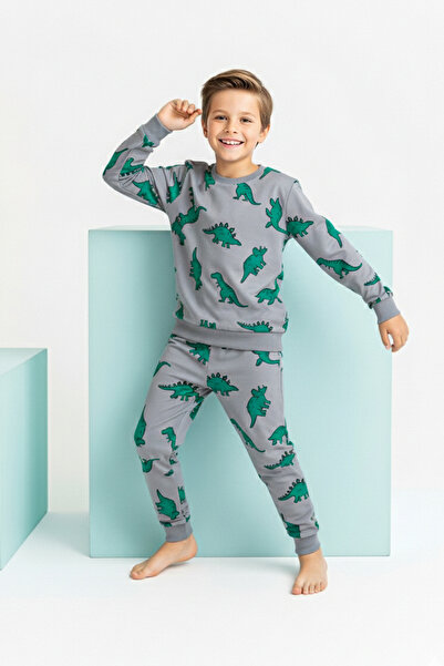 TRENDYOLKIDS Σετ πιτζάμες με στάμπα 4 τεμαχίων για αγόρια σε γκρι σολομό χρώμα TKDAW26PT00009